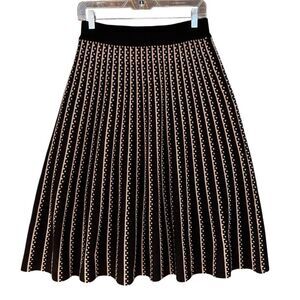 LARK & Gray Black Golden Knit Circle A-Line Skirt Medium Stripe Cube Elastic Ban